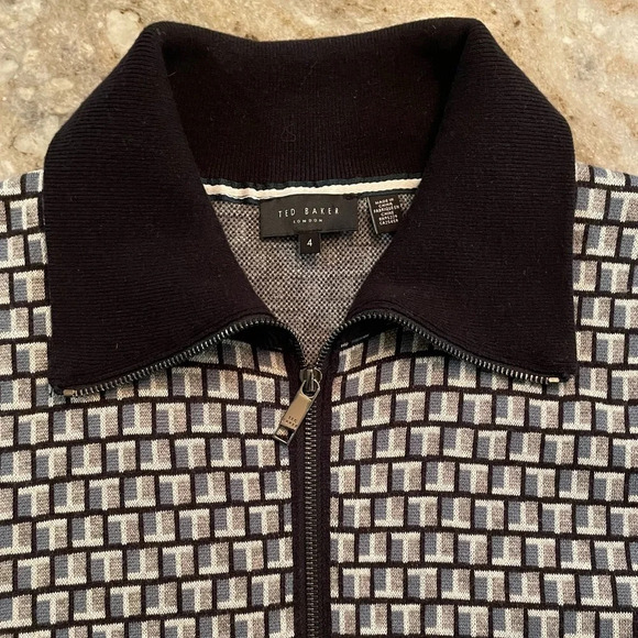 Ted Baker Mens Teeflow Geometric T Print Zipped Knit Cardigan Sweater  4=L - Picture 2 of 10